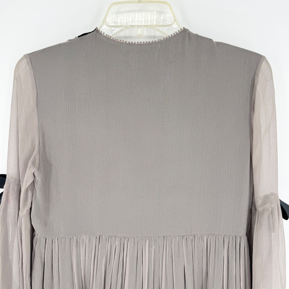 Tony Cohen Moody Whimsigoth 100% Silk Bell Sleeve Babydoll Dress Grey/Black Sz 6 - Picture 12 of 15